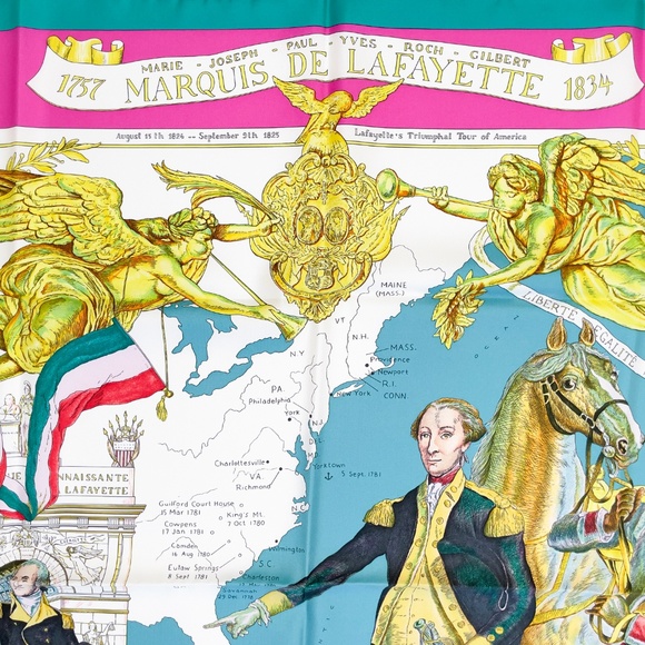 Collectible NWT Hermes Scarf Carré 90 "Marquis de Lafayette" in Turquoise/Pink - Picture 2 of 11
